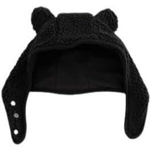 Unisex Black Cute Little Bear Safety Helmet Polar Fleece Magnetic Buckle Y2K